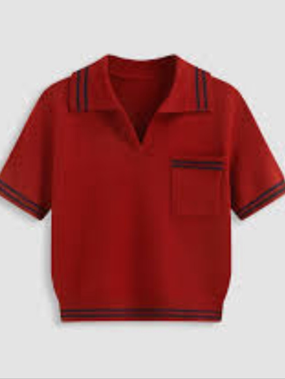 Women's Red Polo-Style Knit Top with Contrast Trim "L"